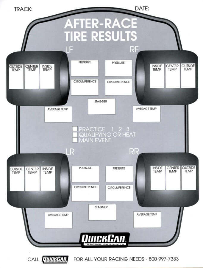 After Race Tire Set-Up Forms (50 PK) - $8.95